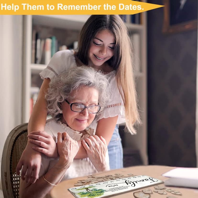 Birthday Gifts for Mom Grandma, Wooden Family Birthday Plaque Reminder Calendar Board Wall Hanging, Grandmother in Law Granny Present for Mothers Day Birthday Christmas Gift, FAMILY Sayings Pattern