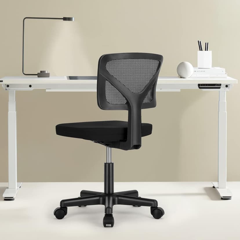 Sweetcrispy Small Office Desk Chair, Ergonomic Low-Back Mesh Rolling Work Swivel Chairs with Wheels, Armless Comfortable Seat Lumbar Support for Home, Bedroom, Study, Student, Adults,Classic Black