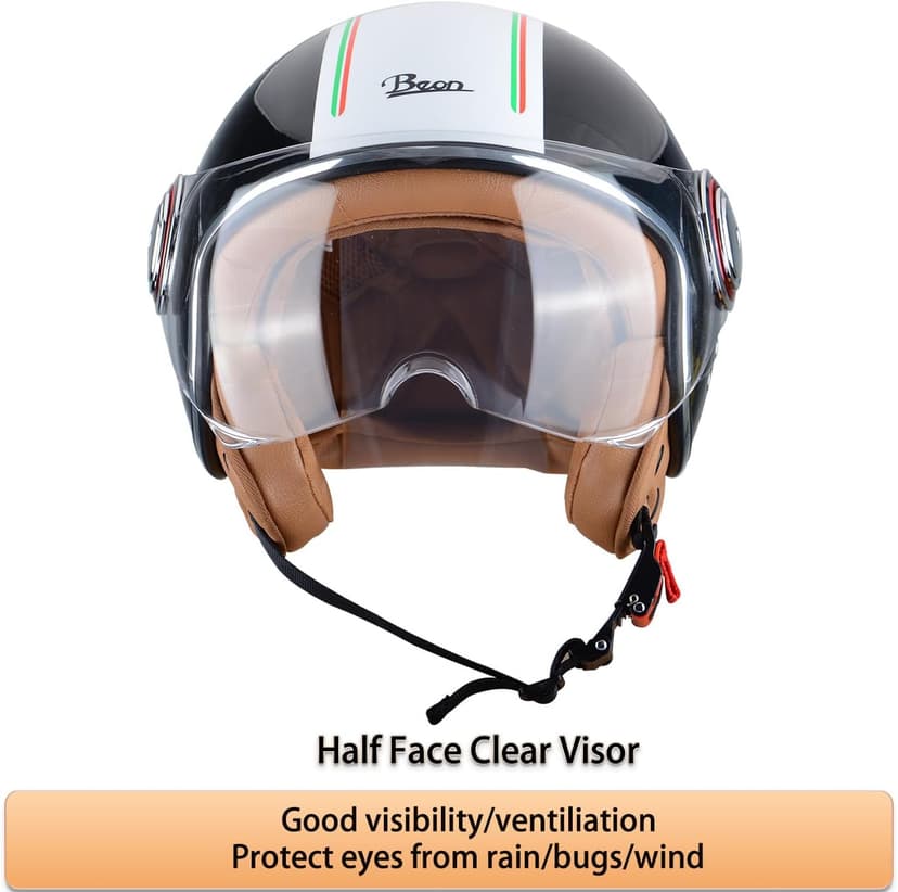 Open Face Motorcycle Helmet for Adults,DOT Approved - Moped Half Vespa Retro Helmet with Anti-Scratch Visor for Men and Women