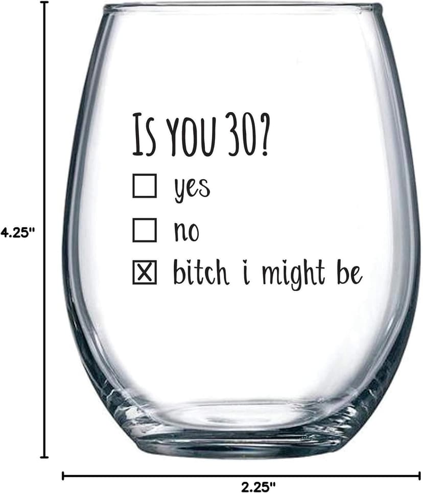 Gelid 30th Birthday Gifts for Women and Men Wine Glass - Funny Is You 30 Gift Idea for Husband Wife Boyfriend Girlfriend – Thirty Year Old Party Supplies Decorations for Best Friend Him Her - 15 oz