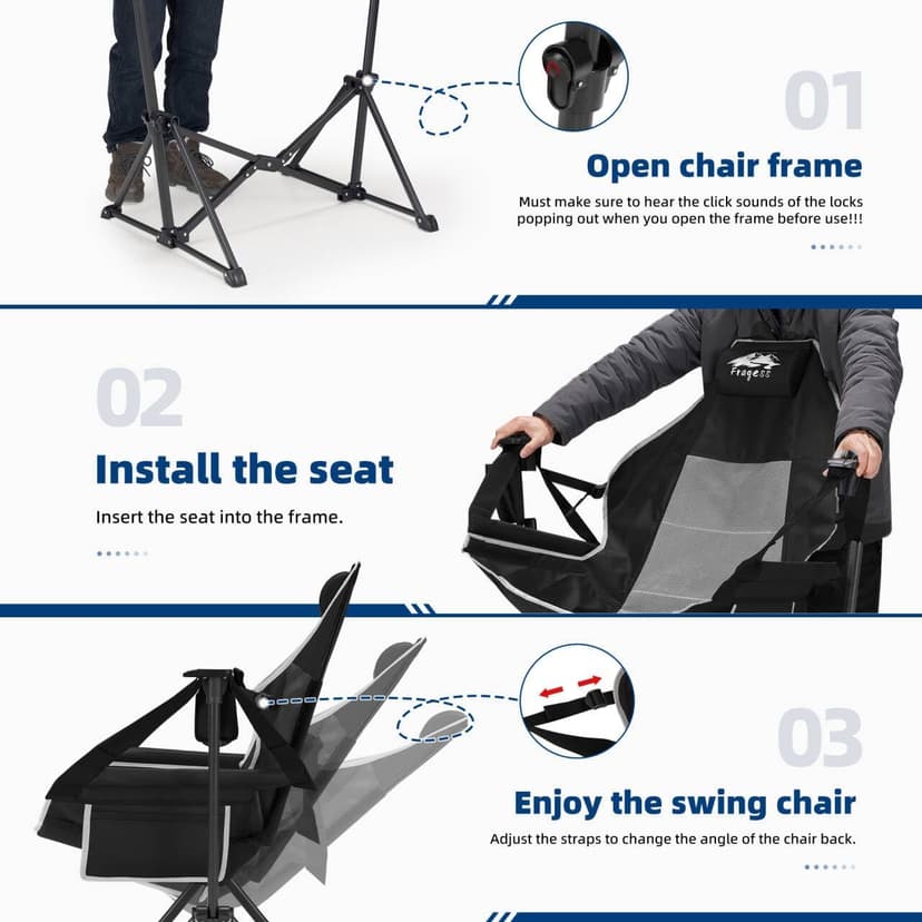 Fragess Portable Hammock Camping Chair with Adjustable Back, Folding Hammock Chair Supports 330lbs, Camping Swing Chair for Adults, Camping Hammock Chair for Lawn, Concerts, Backyard, Stargazer