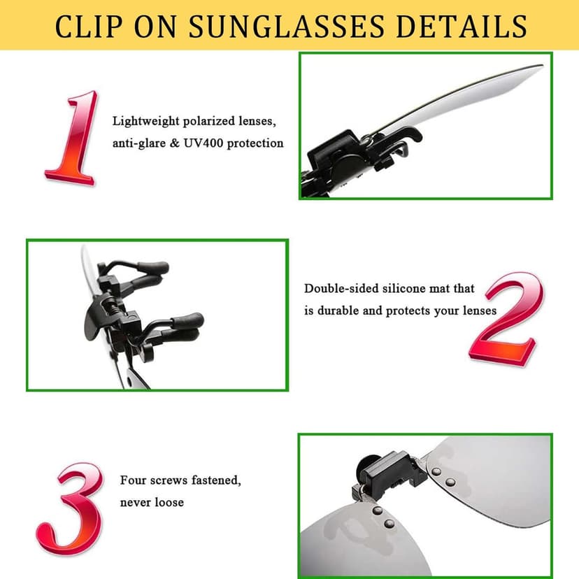 FRAZALA Polarized Clip-on Sunglasses Anti-Glare Driving Glasses for Prescription Glasses
