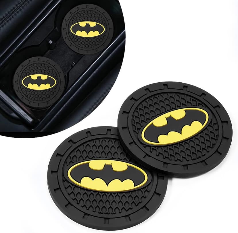 Bat Man 2Pcs Car Cup Holder Coasters for Marvel Fans, The Bat Man Car Coasters for Car Cup Holder Insert,Silicone Non-Slip Car Cup Mat, 2.75 Inch