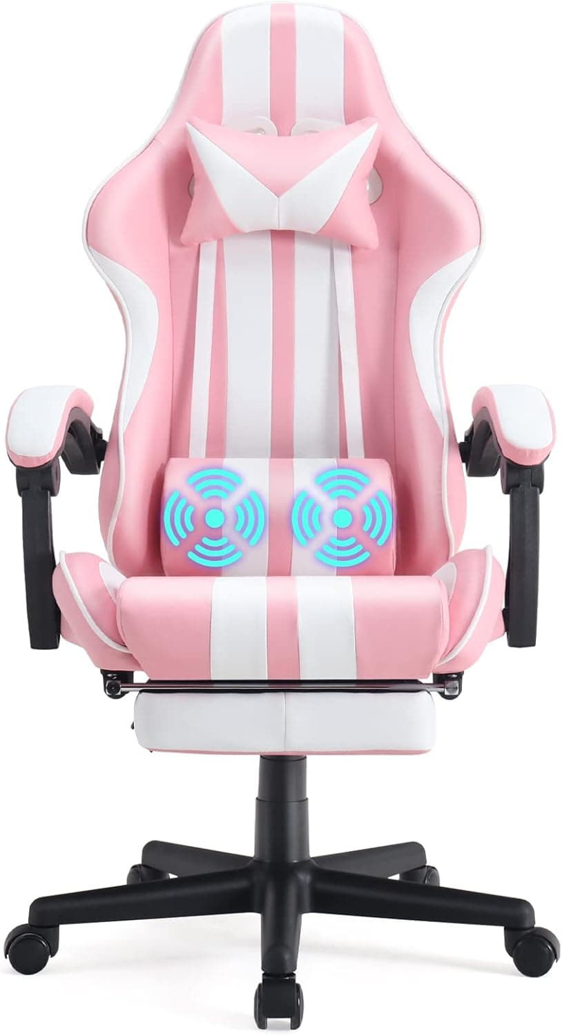 Ferghana Gaming Chairs with Footrest,Computer Game Chair,Massage Gaming Chairs,Christmas,Xmas Gift,PC Gaming Chairs for Adults Teens for Gaming Live Streaming Room(Pink,Racing Version)