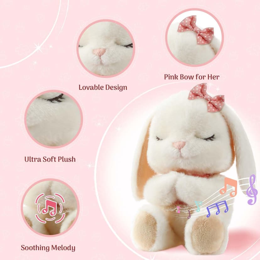 Baptism Gifts for Girl, Catholic Christening, Baby Dedication & Baptismal Gift Set for Baby Girls & Kids, with 9" Musical Praying Bunny Plush Toy & Everybunnies' Blessing Book in Keepsake Box