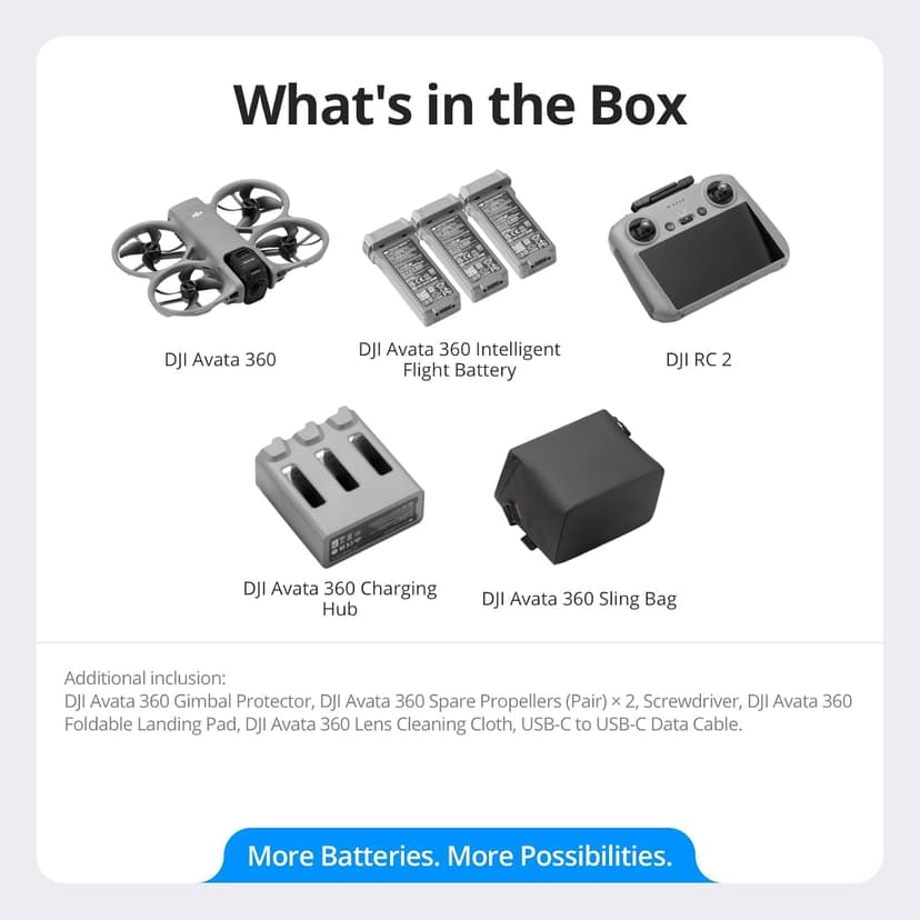 DJI Avata 360 Fly More Combo (RC 2), 360° Drone With 1-Inch 8K 360° Imaging for FPV & Aerial Filming, 360° Camera Drone With Propeller Guard. Includes RC 2 for Precise Control and Three Batteries, 1 year NYC Care Plan and more