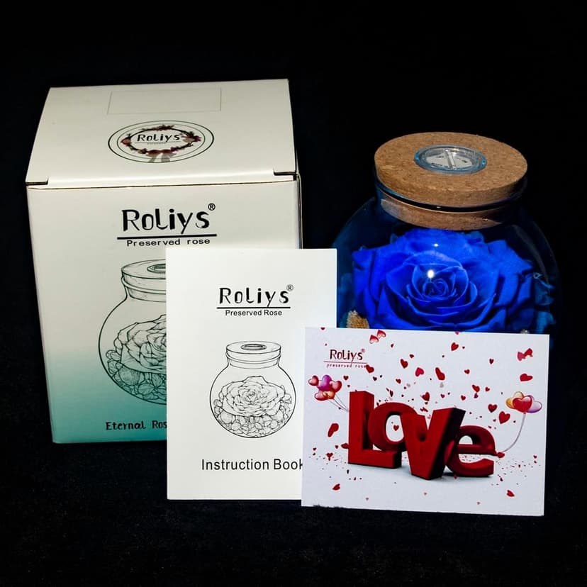 Preserved Real Roses with Colorful Mood Light Wishing Bottle, Eternal Rose,Never Withered Flowers, Table Decor,Christmas Anniversary Valentine's, Blue 4.3inch, 1pcs B07DT2GBT2