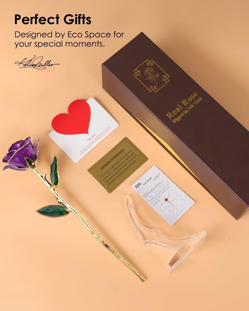 Handpicked real rose dipped in 24K gold; a one-of-a-kind keepsake for women on Valentine’s Day, Mother’s Day & anniversaries 24K Gold Dipped Real Rose, Forever Flower, Purple B0F93N2SKX