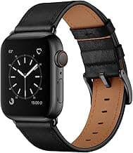 OUHENG Leather Bands Compatible with Apple Watch Band 49mm/46mm/45mm/44mm/42mm, Genuine Leather Strap Compatible with iWatch Ultra 3/2/1 & Series 11/10/9/8/7/6/5/4/3/2/1 & SE3 SE2 SE, Black/Black