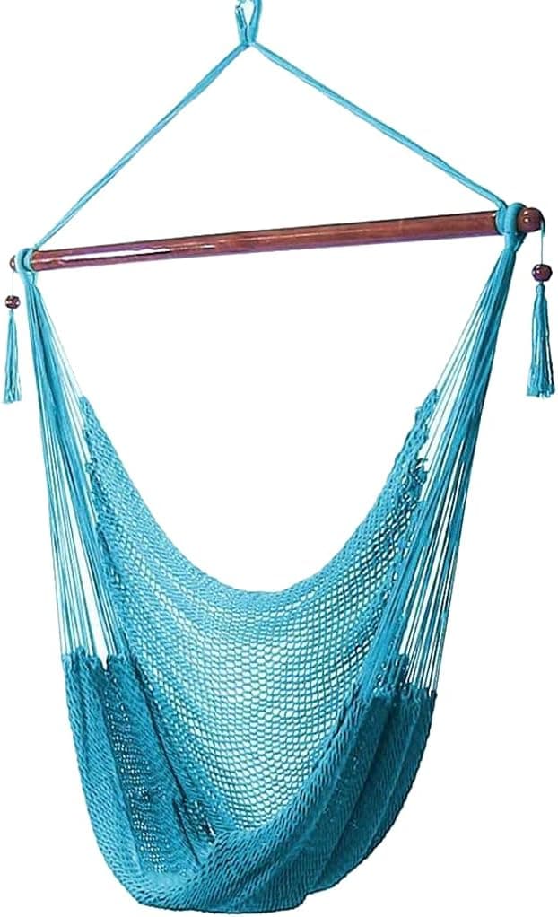 Sunnydaze Outdoor Hammock Chair Swing for Reading - Hanging Hammock Swing for Indoor or Patio - 300lb Capacity - Caribbean XL - Sky Blue