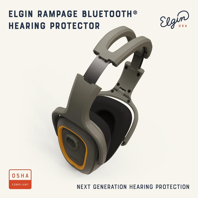 Elgin Rampage Bluetooth Hearing Protection Headphones, OSHA Compliant, 25 dB NRR, Noise Isolating Microphone, 40+ Hour Battery, IP65 Rated, Ideal for Construction, Landscaping, Industrial Use