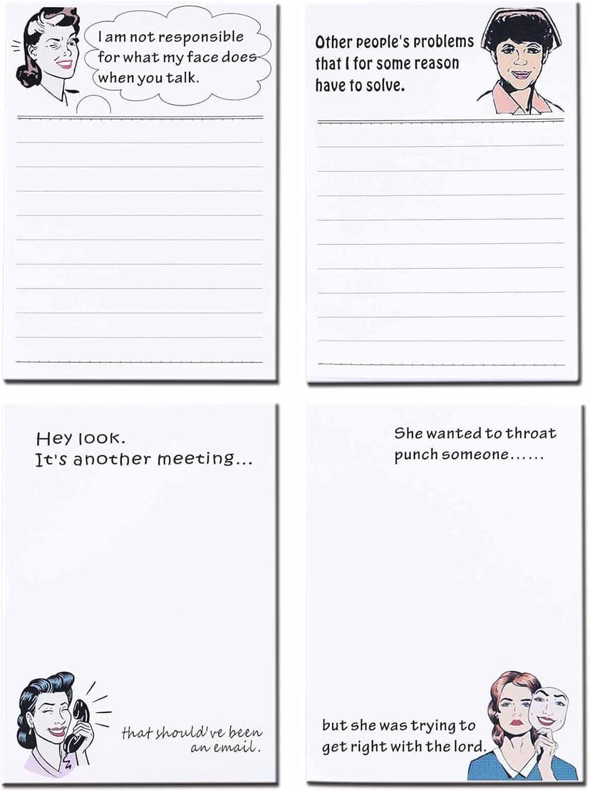 DUGUTUL 4 Funny Novelty Memo Pads,4 x 5.5 in(10x14cm),200 sheets,Coworker Gifts for Women,Funny Notepads for Office,Women Office Note Pad,Perfect Novelty gift for Boss,Coworker,Friend or Family(A)