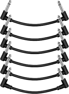 Sovvid 6 Pack 6 Inch Guitar Patch Cables - Black Pedal Effect Cord, 1/4" TS Right Angle