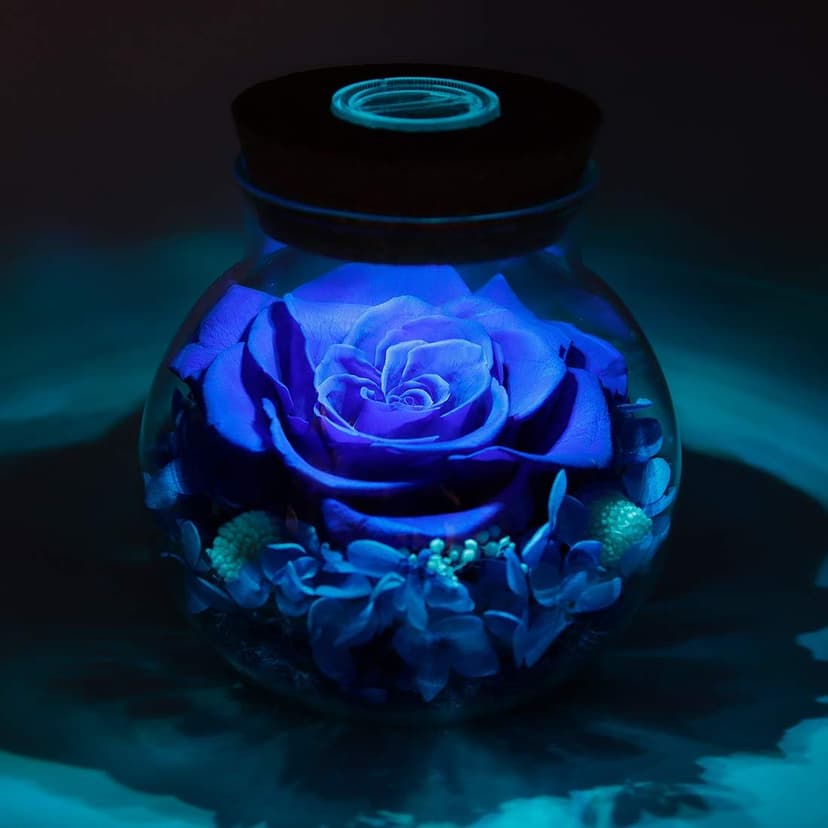 Preserved Real Roses with Colorful Mood Light Wishing Bottle, Eternal Rose,Never Withered Flowers, Table Decor,Christmas Anniversary Valentine's, Blue 4.3inch, 1pcs B07DT2GBT2