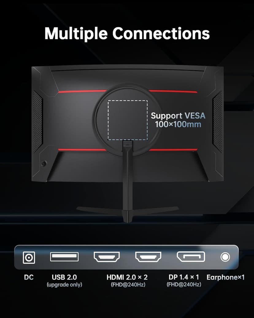KTC 24 Inch Curved 240Hz Gaming Monitor, FHD 1500R Curved Computer Monitor 1080P, 3000:1 Contrast, Adaptive Sync, HDR, MPRT 1ms, HDMI DisplayPort, Low Blue Light, Tilt, VESA Mount, H24S17P