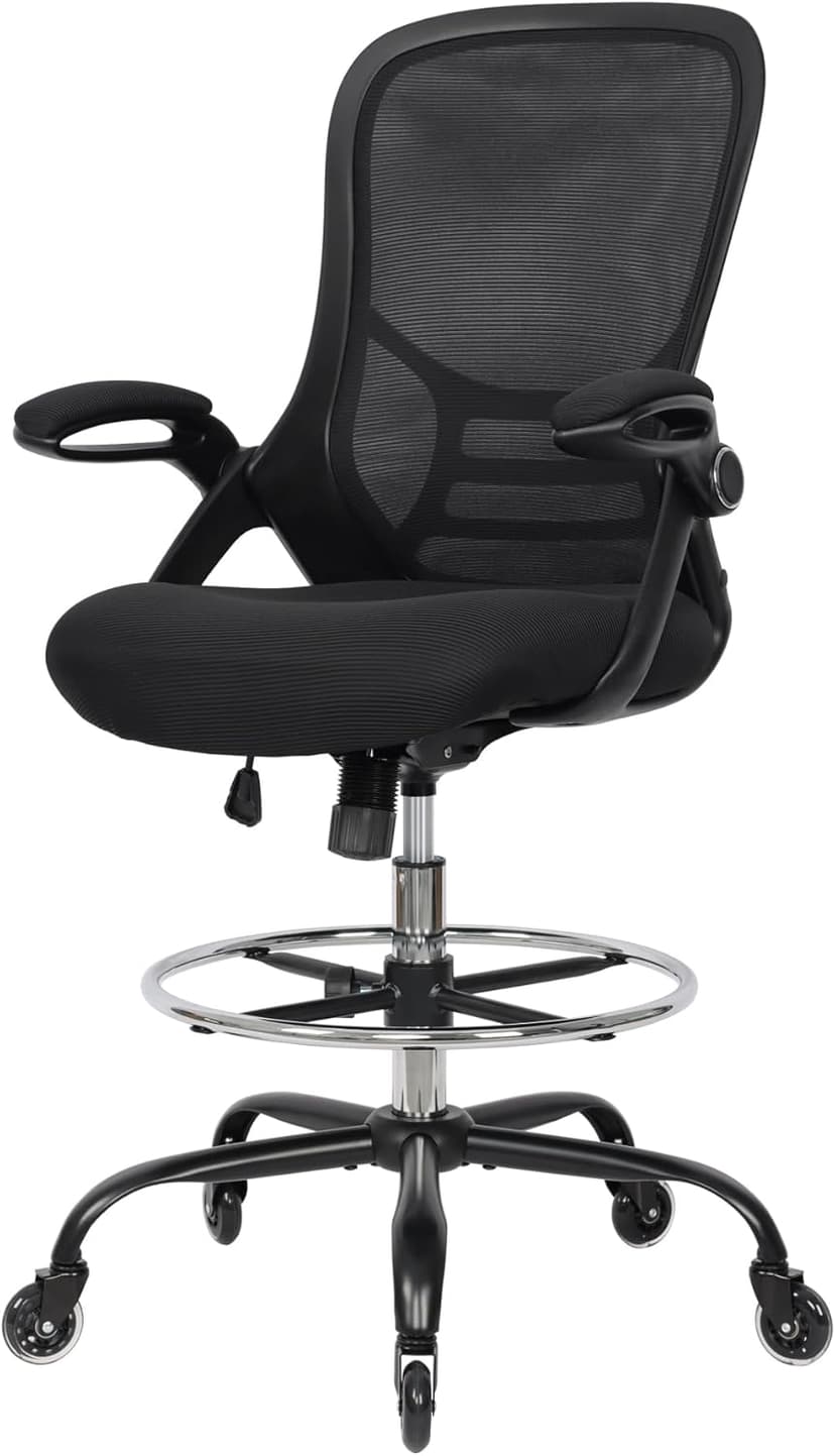 HYLONE Drafting Chair Adjustable, Tall Office Chair Lumbar Support Ergonomic Standing Desk Chair Heavy Duty Tall Drafting Stool for Artists with Footrest Home Office Drafting Stool