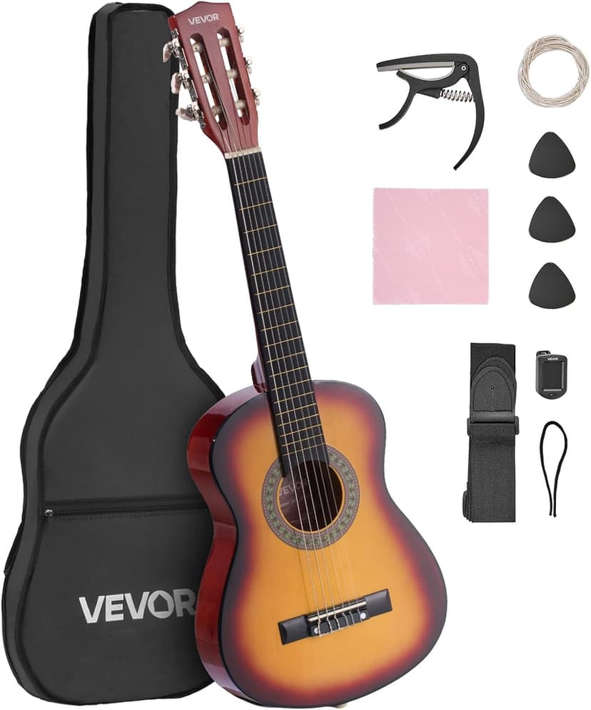 VEVOR Acoustic Guitar, Classical Guitar Starter Kit for Beginners, with Nylon Strings, Basswood Guitar, for Kids Adults Girls Boys Students