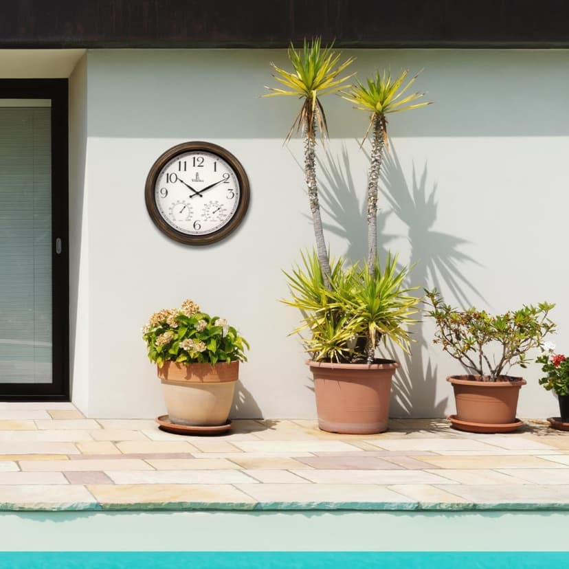 Outdoor Clocks for Patio Large Waterproof with Thermometer - 18 inch Indoor Outdoor Wall Clock with Temperature and Humidity Combo - Weatherproof, Accurate & Easy to Read for Pool, Garden & Home Decor