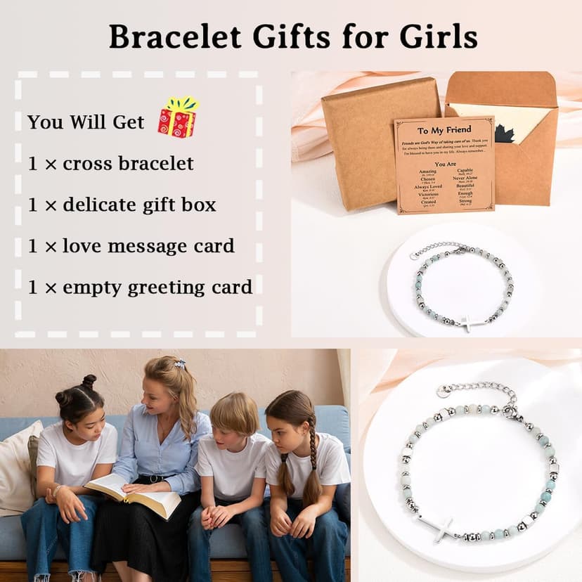 Daughter Granddaughter Sister in Christ Friend Niece Gifts on Birthday Christmas Easter Valentines Day Graduation Religious Cross Bracelet for Women Girls, Christian Gifts B0DJXSMMPZ