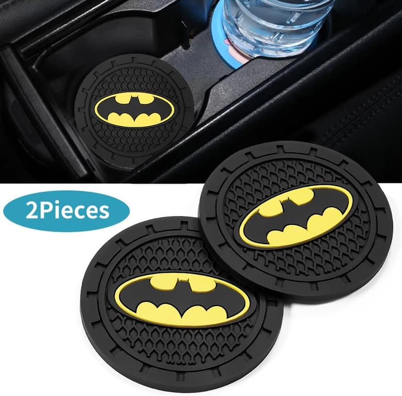 Bat Man 2Pcs Car Cup Holder Coasters for Marvel Fans, The Bat Man Car Coasters for Car Cup Holder Insert,Silicone Non-Slip Car Cup Mat, 2.75 Inch