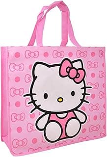 Fast Forward Hello Kitty Large Shopping Tote Bag, Pink with Bow Pattern, Reusable