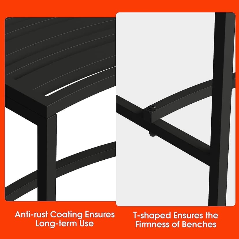 Heavy Duty Curved Fire Pit Bench Set of 4, Metal Outside Seating, Outdoor Steel Backless Benches for Garden, Patio, Porch, Backyard, Plant Stand
