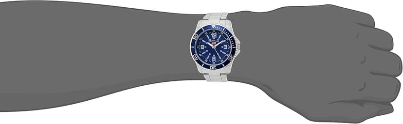 Accutime MEN'S SILVERTONE BRACELET WATCH WITH BLUE DIAL
