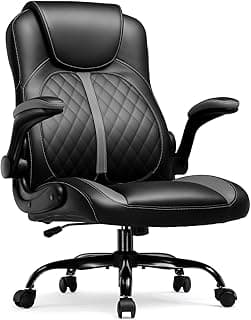 COMHOMA Office Computer Gaming Chair Ergonomic Desk Chair for Adults with Lumbar Support Flip-Up Arms Adjustable Height Swivel Wheels PU Leather Executive Design for Short People Use, Gray