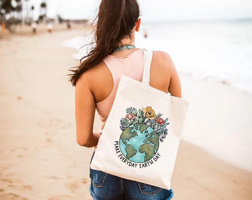 Make Everyday Earth Day Canvas Tote Bag for Women Aesthetic Eco-Friendly Reusable Grocery Shopping Bags Funny Gift
