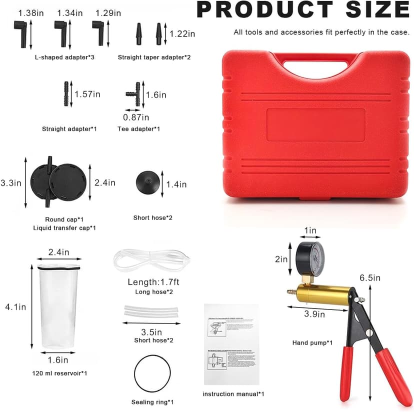 YTFRL Hand Held Vacuum Pump Brake Bleeder Kit, Brake Clutch Fluid Bleeder Vacuum Pump Pressure Tester with Gauge Adapters, Automotive Brake Fluid Bleeding Set with Protected Case