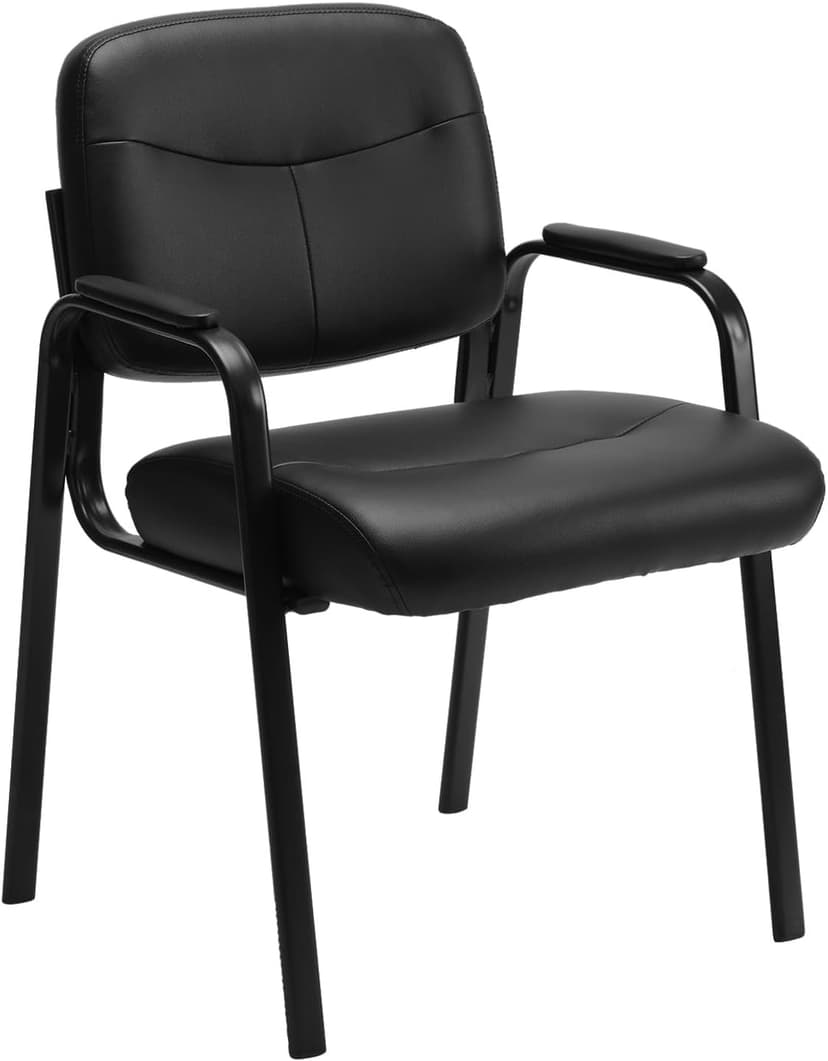 Sweetcrispy Office Reception Guest Chair No Wheels Set of 2, Leather Stationary Waiting Room Chairs with Padded Arms for Elderly Desk Conference Room Lobby Table Side Salon, Inky
