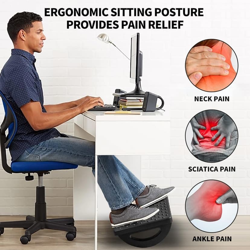 CasaZenith Foot Rest for Under Desk at Work - Ergonomic Foot Stools for Under Office Desk - Rocking Footrest with Roller Massager - Leg Rest for Chair, Computer Gaming -13" L x 9.6" W x 5" H
