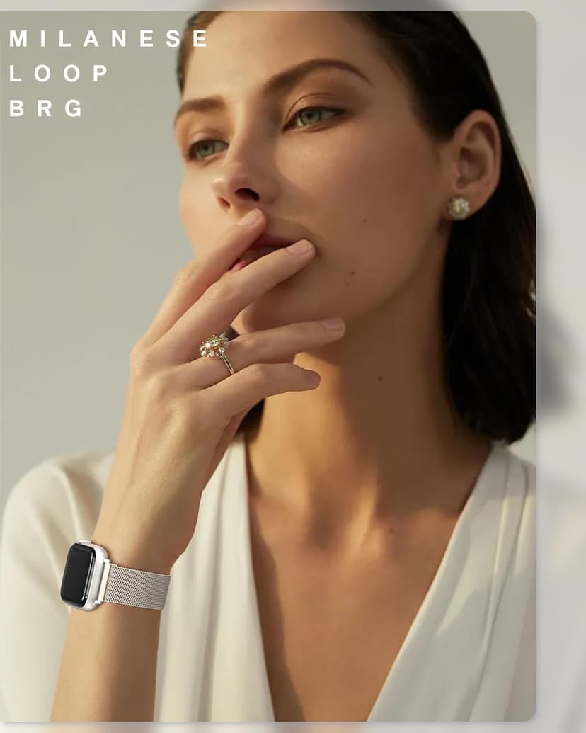 Original Stainless Steel Milanese Loop Compatible with Apple Watch Band 38mm 40mm 41mm 42mm 44mm 45mm 49mm, Magnetic Clasp Replacement Band for iwatch Series 9, Ultra 2/Ultra, SE/SE 2nd Generation, 8 7 6 5 4 3 2 1, Women & Men Watch Bands for iWatch (Starlight, 41mm/40mm/38mm)