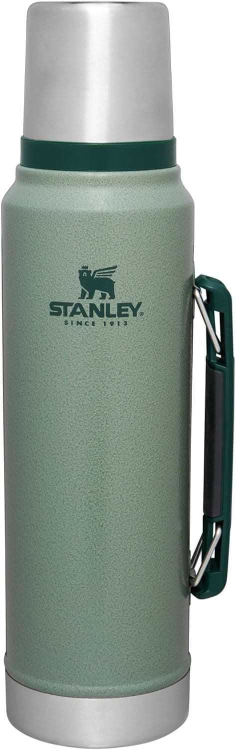 Stanley Classic Legendary Vacuum Bottle 1.1 qt Wide Mouth with Leakproof Cup Lid Keep Drinks Hot or Cold Packable for Travel Insulated Stainless Steel Thermal Bottle BPA-Free Hammertone Green
