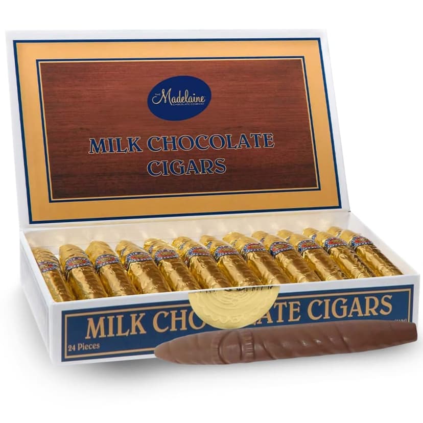 Madelaine Solid Premium Milk Chocolate Cigar Gift Box - Made with Fresh Milk, Cocoa Bean & Swiss-Formulated Chocolate - Ideal for Father's Day - 24 Count Individually Wrapped in an Elegant Hard Box
