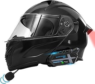 Bluetooth Modular Motorcycle Helmets with Tail Lights, DOT Certified Flip-Up Dual Visor Full Face Helmets for Men & Women Moto ATV UTV Snowmobile ADV Four Wheeler Street Bike