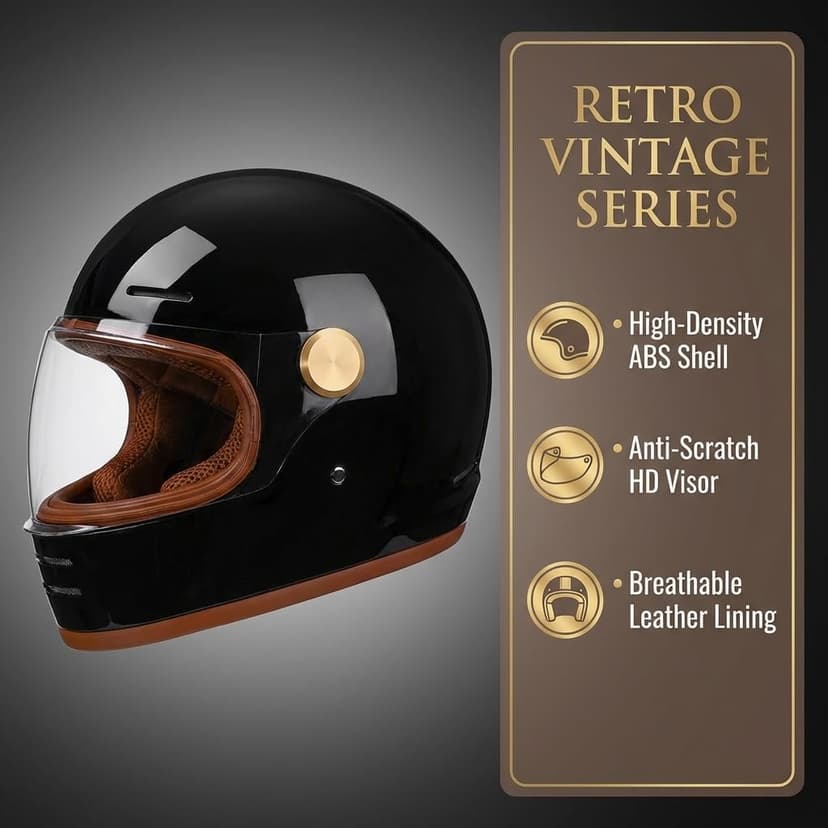 Retro Motorcycle Helmet for Adults?Vintage Full Face Helmet with Ventilation System, Waterproof Design for Motorcycle Riding