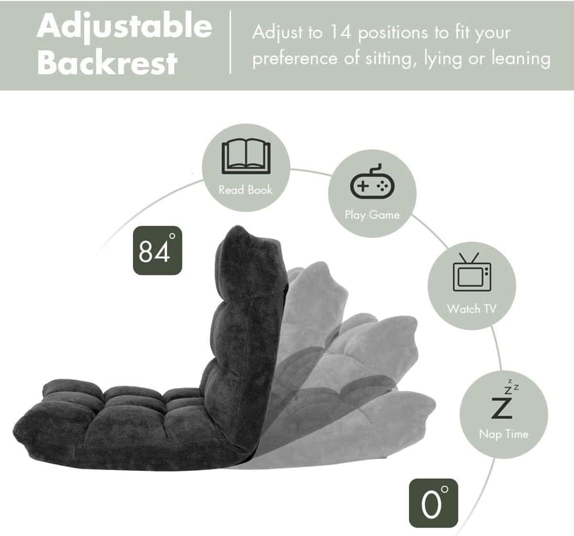 S AFSTAR Cushioned Floor Chair, 14-Position Adjustable Padded Lazy Recliner with Comfortable Back Support and Skin-Friendly Cover, Great for Reading, Playing Game, Meditating (Mysterious Black)