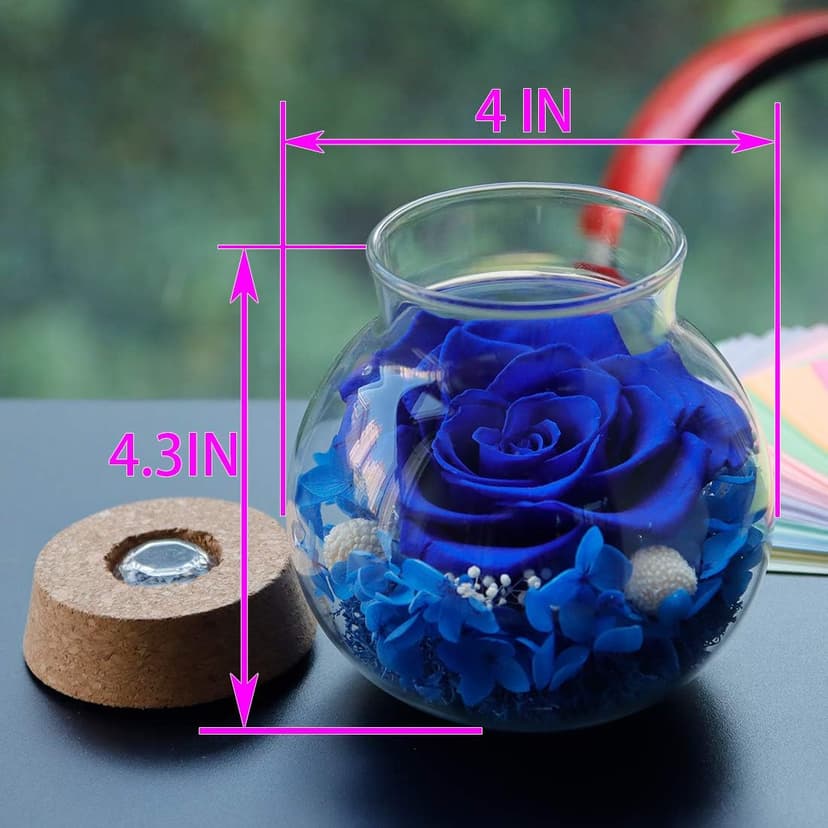 Preserved Real Roses with Colorful Mood Light Wishing Bottle, Eternal Rose,Never Withered Flowers, Table Decor,Christmas Anniversary Valentine's, Blue 4.3inch, 1pcs B07DT2GBT2