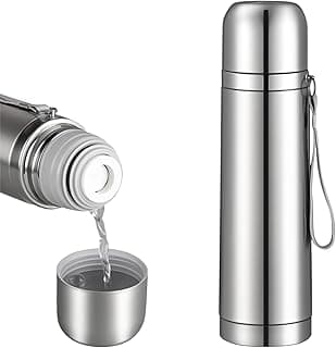 Stainless Steel Thermal Bottle Vacuum Insulated Coffee Trave Mug for Hot and Cold Drinks Double Walled Sport Water Flask with Cup 17Oz/500Ml(Silver)