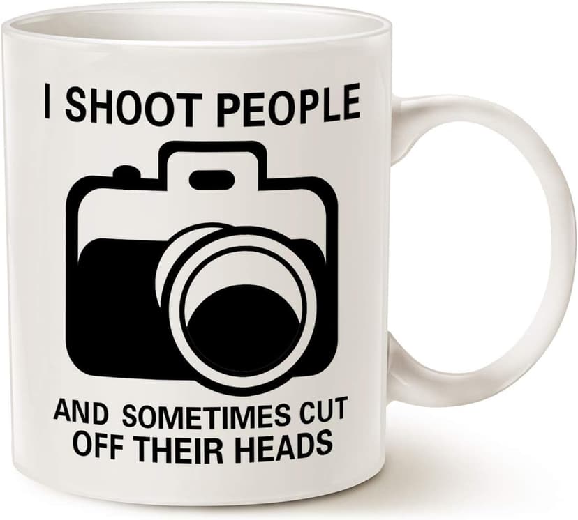 Funny Photographer Coffee Mug, I Shoot People and Sometimes Cut Off Their Heads Unique Gag Gifts for Photography Lover Cup White, 11 Oz