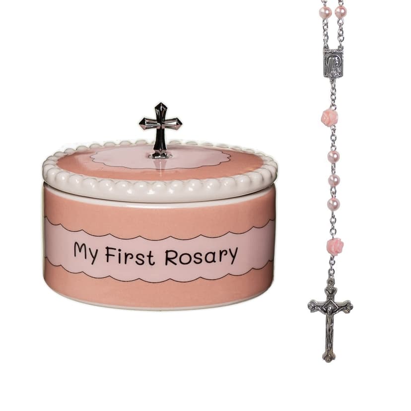 Girls My First Pink Rosary & Keepsake Box, Catholic Baptism Gifts for Baby Girl or Dedication Baptism Gifts for Girl or Kids