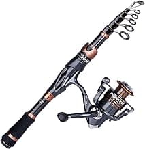PLUSINNO Fishing Rod and Reel Combos, Bronze Warrior Toray IM6 Carbon Matrix Telescopic Fishing Rod Pole, 12 +1 Shielded Bearings Stainless Steel BB Spinning Reel, Travel Freshwater Fishing Gear