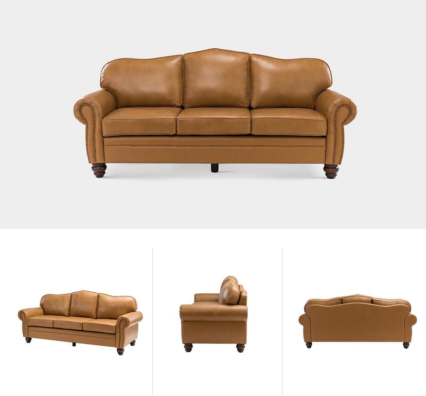 The support you need Classic 3-Seater Sofa with Premium Leather Upholstery, Stylish & Comfortable Sofa for Living Room or Office, Easy to Maintain & Long-Lasting Camel