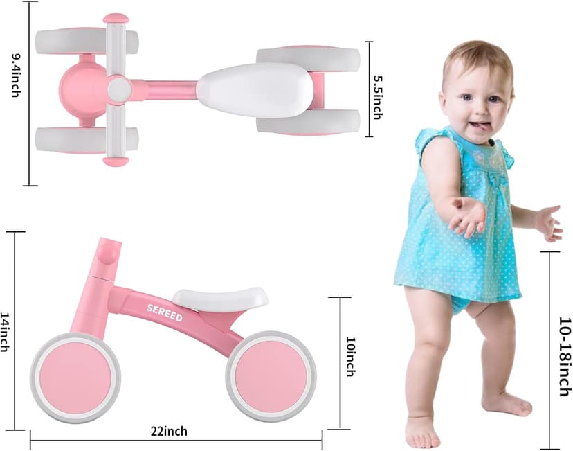 12-24 Months Toddler Bike, First Learning Ride on Toys, 4 Silent Wheels Indoor Outdoor Baby Walker, Pink New SEREED Baby Balance Bike for 1 Year Old Boy Girl, First Birthday Gift Toy B0B38JGP21