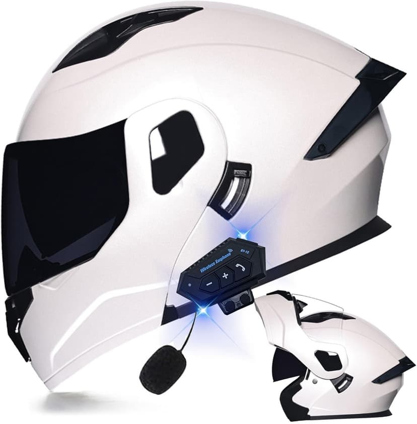 Bluetooth Modular Motorcycle Helmet DOT Approved Full Face Flip up Anti-Fog Double Visor Helmet Street Bike Helmet Built-in Dual Speaker with Microphone