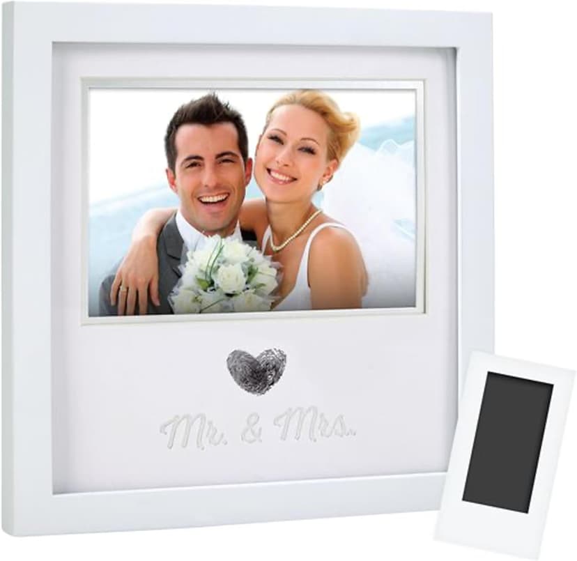 Pearhead Heart Thumbprint Photo Frame and Ink Kit, Wedding Keepsake Registry or Reception Idea, Clean-Touch Pad Included, Bridal Shower Gift, Wall Mount or Tabletop Display, 4x6 Photo, White