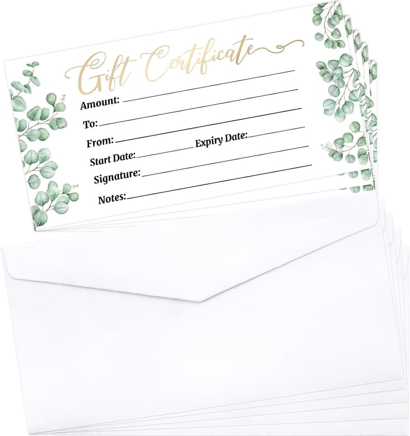 Ceiba Tree Blank Gift Certificates for Business 30 Pack Gold Foil Certificate Cards with Envelopes for Salon Restaurants Spa Birthday