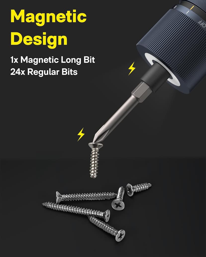 1/4'' Hex, Magnetic Lid, 1500mAh Rechargeable, LED Light, Ideal for Furniture Assembly, Home Improvement, and Garage Projects HOTO 25-Piece Upgraded Electric Screwdriver Kit, Cordless Screwdriver B0BLMQ8BXB