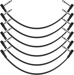 GOGHOST 12 Inch Guitar Patch Cables 6 Pack, 1/4" TS Right Angle Effect Pedal Flat Cables, Pedal Board Patch Cables, Black